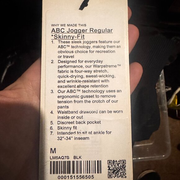 Lululemon ABC Jogger Regular Skinny Fit – Warpstreme Black Joggers Men’s M - Picture 2 of 3